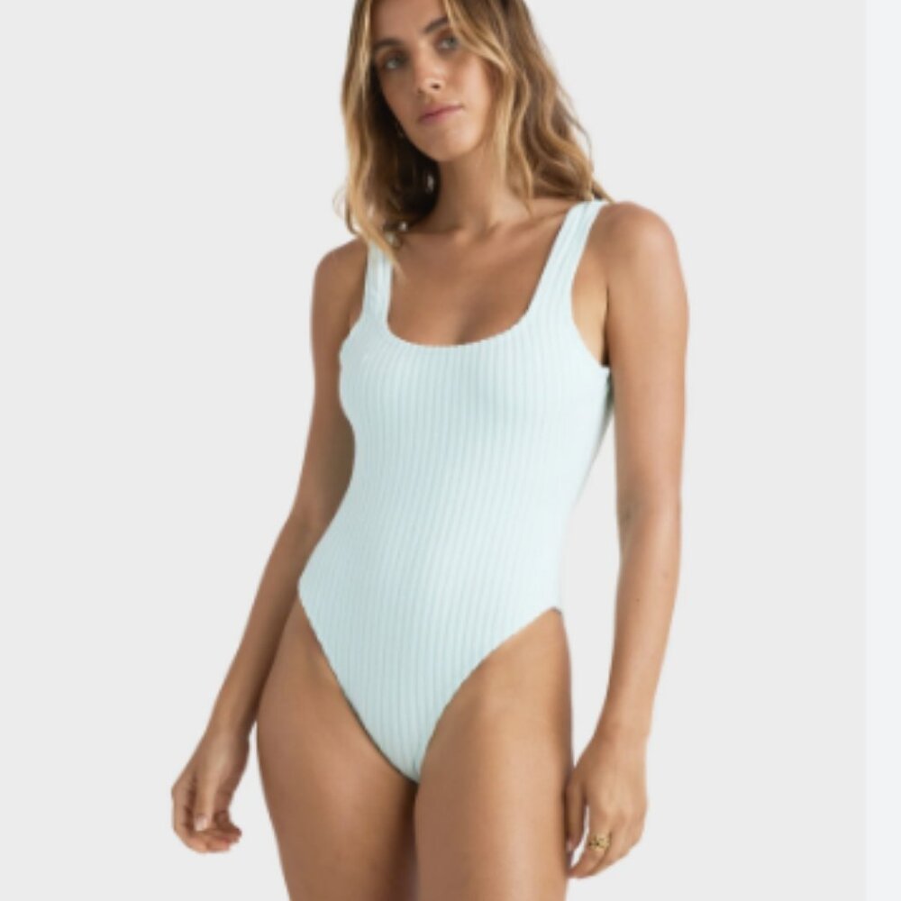 NWT Billabong Womens Terry Rib Coastal Mint Blue One Piece Swimsuit Size XL